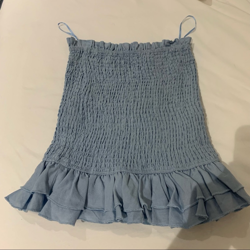 Blue Ruched Mini Skirt - Small